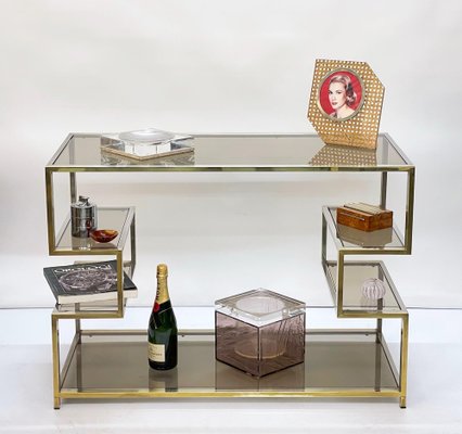 Mid-Century Italian Gold Brass and Glass Console Table, 1970s-JDR-1165978