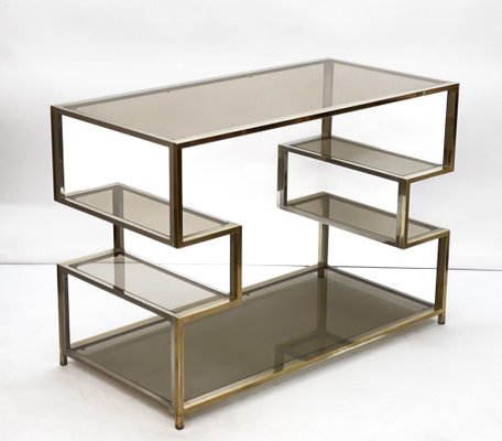 Mid-Century Italian Gold Brass and Glass Console Table, 1970s-JDR-1165978