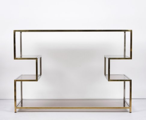 Mid-Century Italian Gold Brass and Glass Console Table, 1970s-JDR-1165978