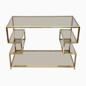 Mid-Century Italian Gold Brass and Glass Console Table, 1970s-JDR-1165978