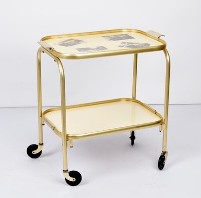 Mid-Century Italian Golden Aluminum & Formica Bar Cart, 1950s-JDR-1137882