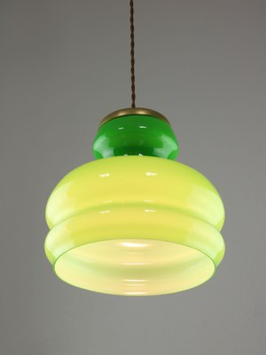 Mid-Century Italian Green Brass and Glass Pendant Lamp-HGJ-1756896