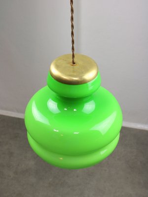 Mid-Century Italian Green Brass and Glass Pendant Lamp-HGJ-1756896