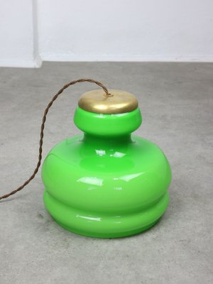 Mid-Century Italian Green Brass and Glass Pendant Lamp-HGJ-1756896