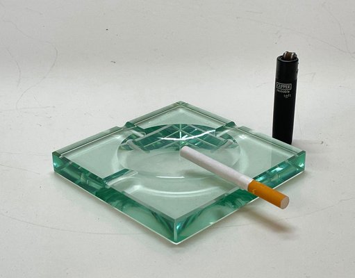 Mid-Century Italian Green Crystal Glass Squared Ashtrays from Fontana Arte, Set of 2-JDR-1125501