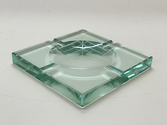 Mid-Century Italian Green Crystal Glass Squared Ashtrays from Fontana Arte, Set of 2-JDR-1125501