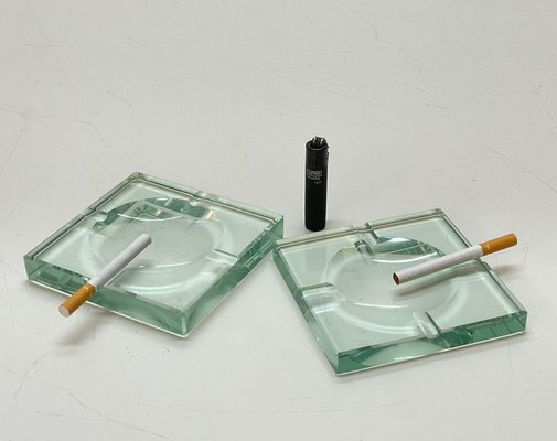 Mid-Century Italian Green Crystal Glass Squared Ashtrays from Fontana Arte, Set of 2-JDR-1125501