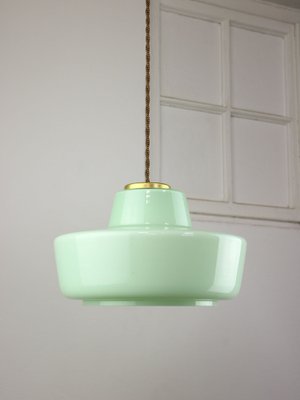 Mid-Century Italian Green Glass and Brass Pendant Lamp-HGJ-1720117