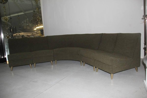 Mid-Century Italian Green Modular Sofa, 1950s, Set of 5-EH-540861