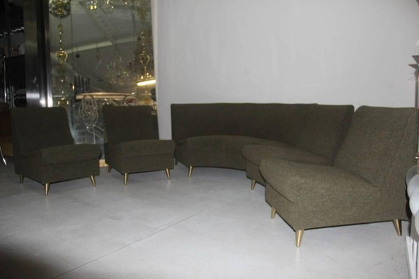 Mid-Century Italian Green Modular Sofa, 1950s, Set of 5-EH-540861