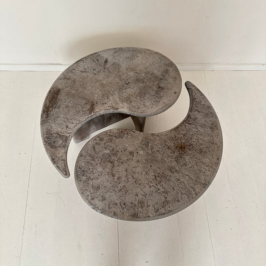 Mid-Century Italian Grey Concrete Yin and Yang Coffee Tables, 1970s, Set of 2