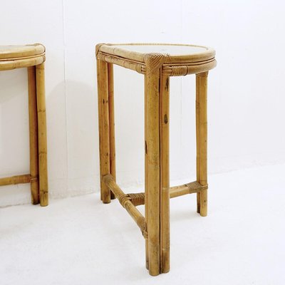 Mid-Century Italian Half-Moon Bamboo and Smoked Glass Console Tables, Set of 2-NYF-2018948