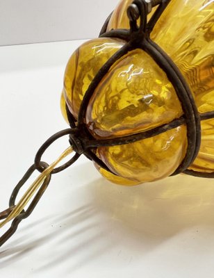 Mid-Century Italian Handblown Murano Amber Glass Cage Pendant Light from Seguso, 1940s-JDR-1125585