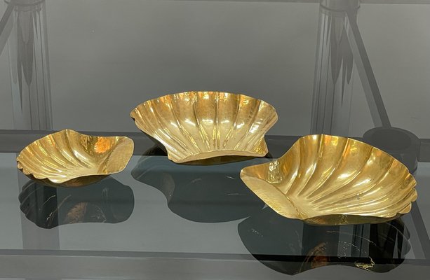 Mid-Century Italian Handmade Brass Shell Shaped Bowls for Metal Art, 1970s, Set of 3-JDR-1310724