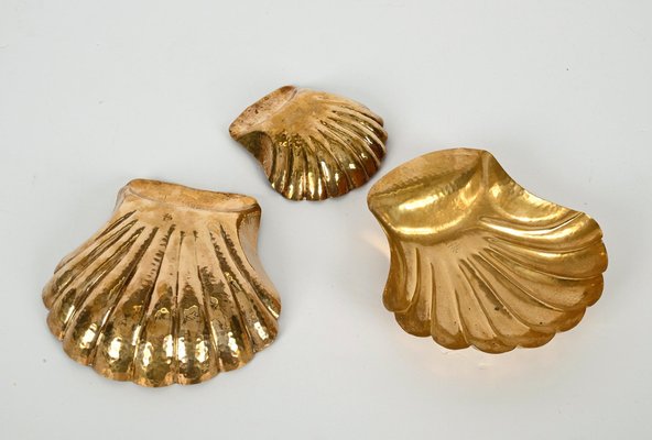 Mid-Century Italian Handmade Brass Shell Shaped Bowls for Metal Art, 1970s, Set of 3-JDR-1310724