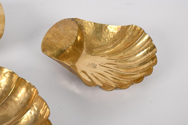 Mid-Century Italian Handmade Brass Shell Shaped Bowls for Metal Art, 1970s, Set of 3-JDR-1310724