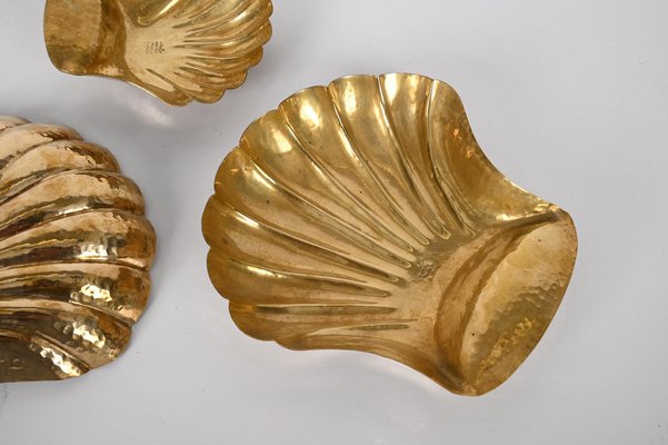 Mid-Century Italian Handmade Brass Shell Shaped Bowls for Metal Art, 1970s, Set of 3-JDR-1310724