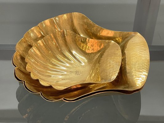 Mid-Century Italian Handmade Brass Shell Shaped Bowls for Metal Art, 1970s, Set of 3-JDR-1310724