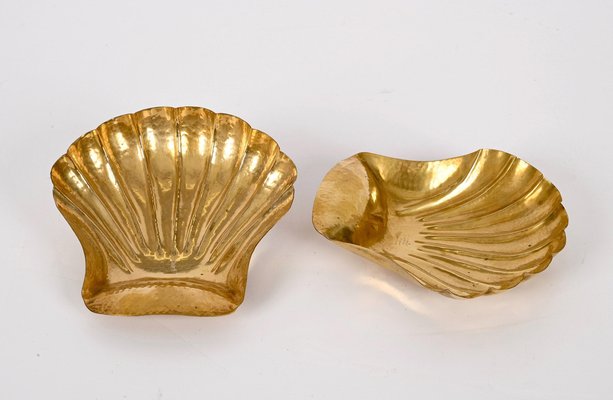 Mid-Century Italian Handmade Brass Shell Shaped Bowls for Metal Art, 1970s, Set of 3-JDR-1310724