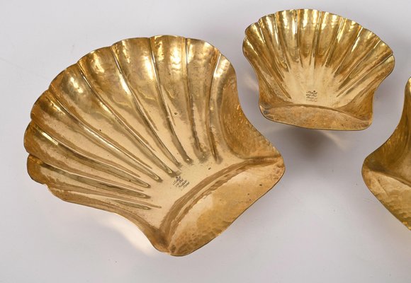 Mid-Century Italian Handmade Brass Shell Shaped Bowls for Metal Art, 1970s, Set of 3-JDR-1310724