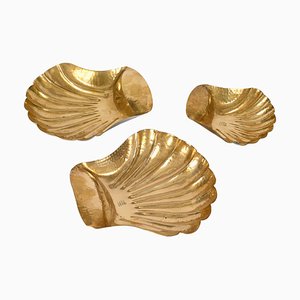 Mid-Century Italian Handmade Brass Shell Shaped Bowls for Metal Art, 1970s, Set of 3-JDR-1310724