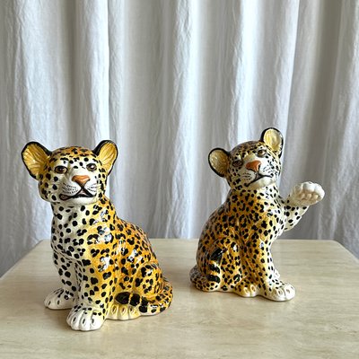 Mid-Century Italian Handmade Ceramic Baby Leopards, 1970s, Set of 2-NOT-2019827