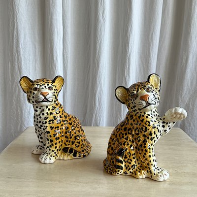 Mid-Century Italian Handmade Ceramic Baby Leopards, 1970s, Set of 2-NOT-2019827