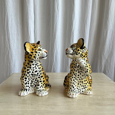 Mid-Century Italian Handmade Ceramic Baby Leopards, 1970s, Set of 2-NOT-2019827