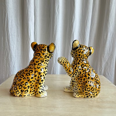 Mid-Century Italian Handmade Ceramic Baby Leopards, 1970s, Set of 2-NOT-2019827