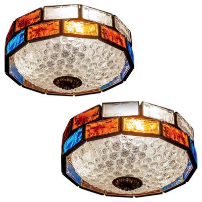 Mid-Century Italian Iron and Colorful Murano Glass Ceiling Light-MBH-1031893