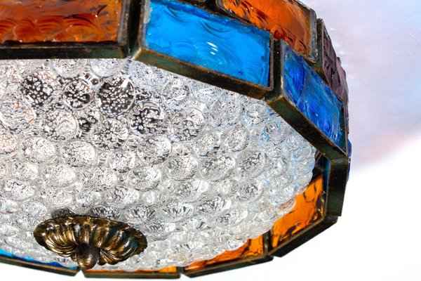 Mid-Century Italian Iron and Colorful Murano Glass Ceiling Light-MBH-1031893