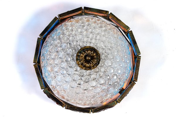 Mid-Century Italian Iron and Colorful Murano Glass Ceiling Light-MBH-1031893