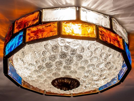 Mid-Century Italian Iron and Colorful Murano Glass Ceiling Light-MBH-1031893