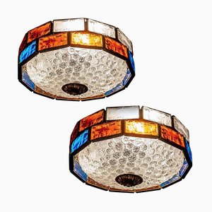 Mid-Century Italian Iron and Colorful Murano Glass Ceiling Light-MBH-1031893