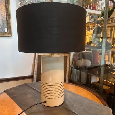 Mid-Century Italian Ivory and Gold Painted Metal Table Lamp by Tommaso Barbi, 1970s-NMK-1732213