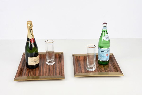 Mid-Century Italian Laminate & Brass Tray Serving Pieces, 1970s, Set of 2-JDR-1126347