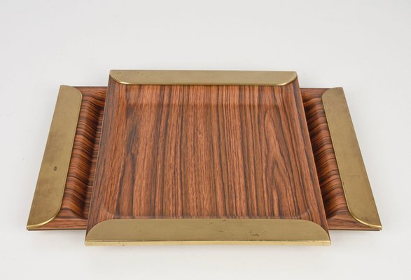 Mid-Century Italian Laminate & Brass Tray Serving Pieces, 1970s, Set of 2-JDR-1126347