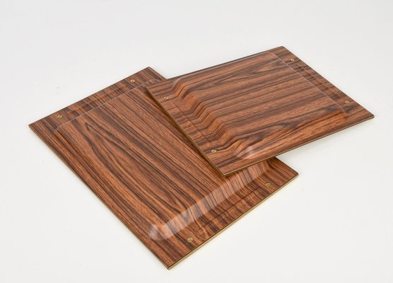 Mid-Century Italian Laminate & Brass Tray Serving Pieces, 1970s, Set of 2-JDR-1126347