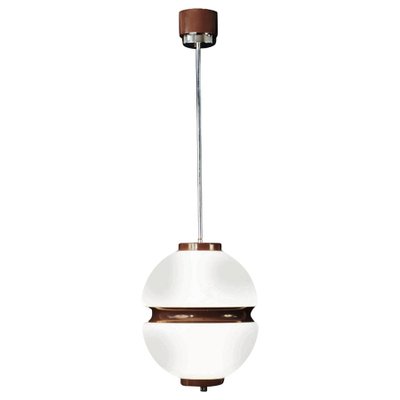 Mid-Century Italian Lattimio Glass and Brown Enamelled Aluminum Chandelier, 1970s-JDR-1125652