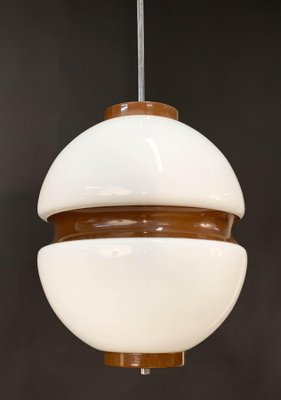 Mid-Century Italian Lattimio Glass and Brown Enamelled Aluminum Chandelier, 1970s-JDR-1125652