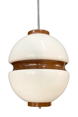 Mid-Century Italian Lattimio Glass and Brown Enamelled Aluminum Chandelier, 1970s-JDR-1125652