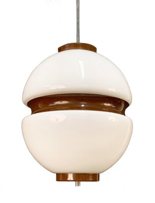 Mid-Century Italian Lattimio Glass and Brown Enamelled Aluminum Chandelier, 1970s-JDR-1125652