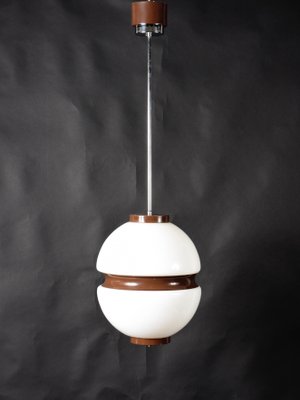 Mid-Century Italian Lattimio Glass and Brown Enamelled Aluminum Chandelier, 1970s-JDR-1125652