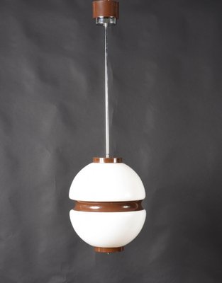 Mid-Century Italian Lattimio Glass and Brown Enamelled Aluminum Chandelier, 1970s-JDR-1125652