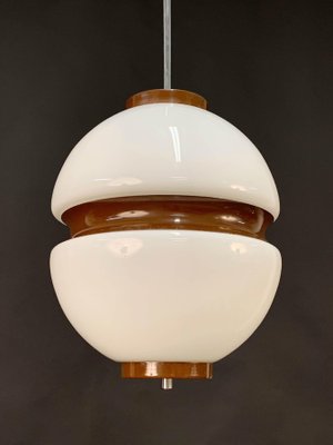 Mid-Century Italian Lattimio Glass and Brown Enamelled Aluminum Chandelier, 1970s-JDR-1125652