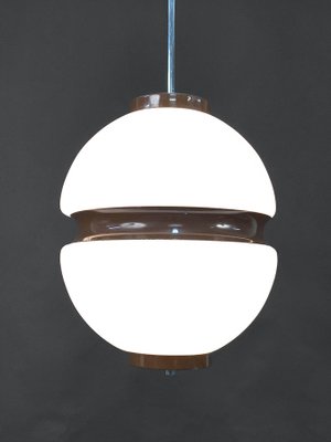 Mid-Century Italian Lattimio Glass and Brown Enamelled Aluminum Chandelier, 1970s-JDR-1125652