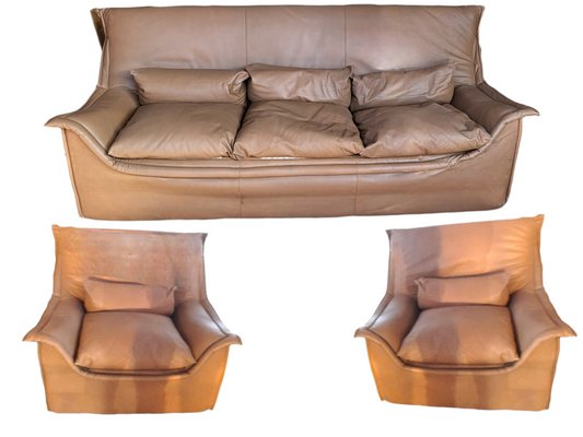 Mid-Century Italian Leather Living Room Set by Mobili Tredi, 1960s, Set of 3-TCS-1348985