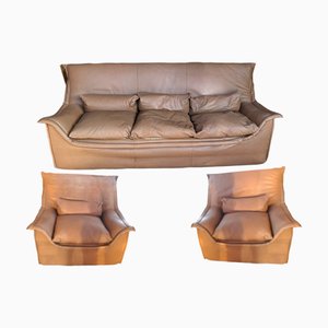 Mid-Century Italian Leather Living Room Set by Mobili Tredi, 1960s, Set of 3-TCS-1348985