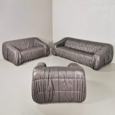 Mid-Century Italian Leather Piumino Sofas & Armchair by De Pas Durbino & Lomazzi, 1970s, Set of 3-PRS-1113221