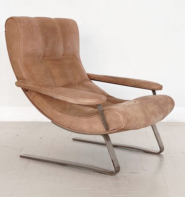 Mid-Century Italian Lounge Chair in Suede by Guido Bonzani for Tecnosalotto, 1970s-VNE-1306692